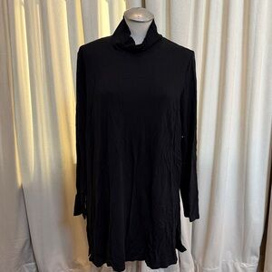 Eileen Fisher Black Long Sleeve Top XL turtleneck tunic cotton blend